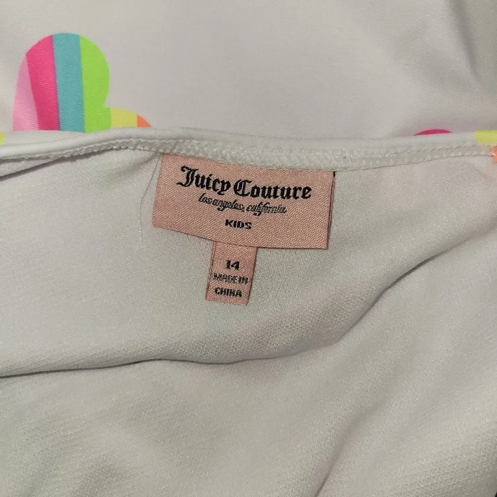 NWOT Juicy Couture Kids Girls One Piece Swimsuit Rainbow Hearts Size 14